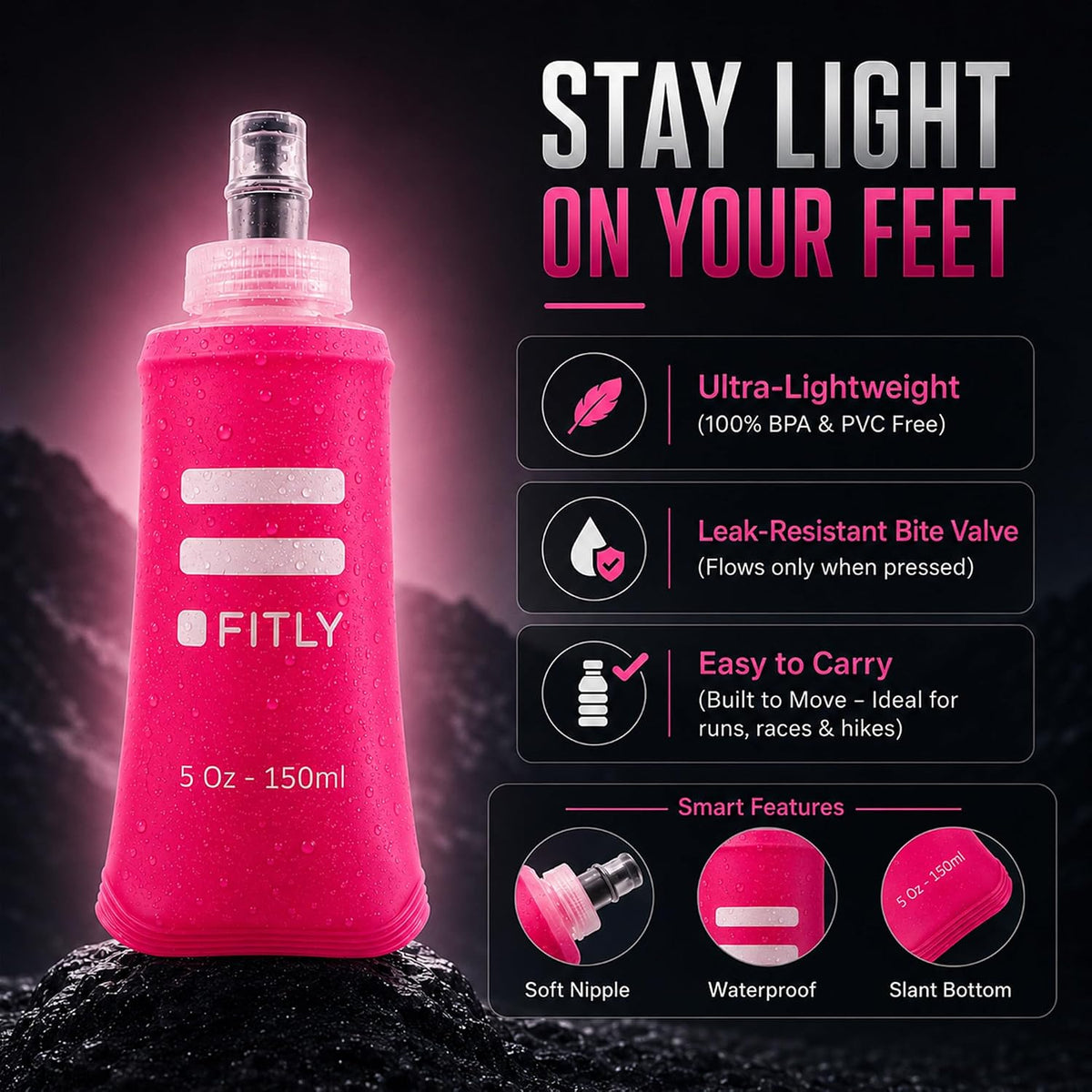 Soft Flask Running Water Bottle - Collapsible Hydration Flask
