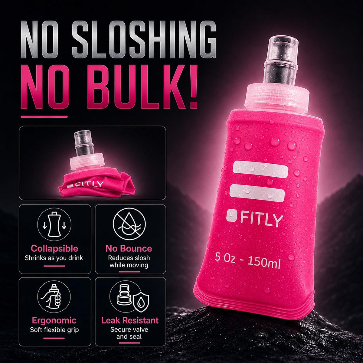 Soft Flask Running Water Bottle - Collapsible Hydration Flask