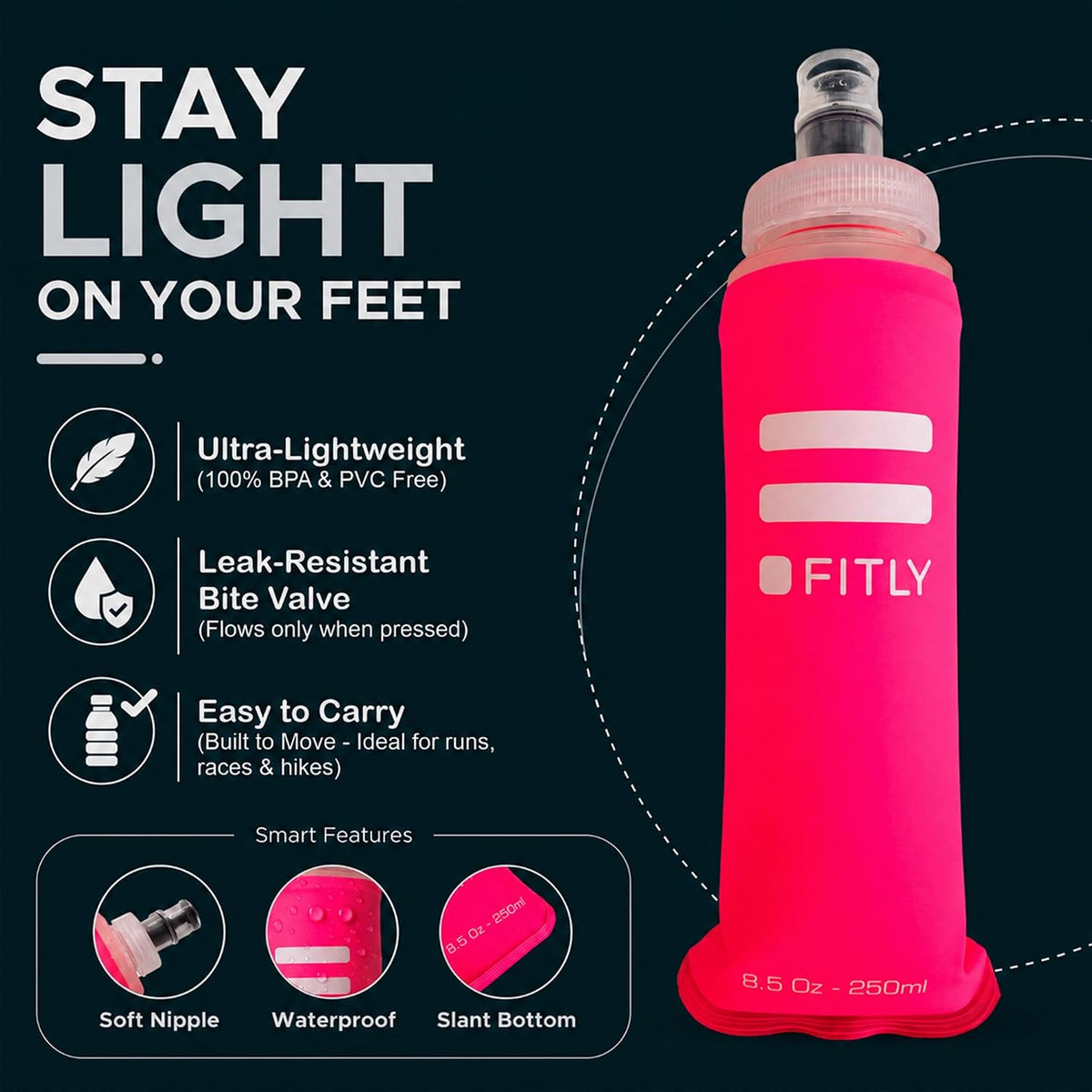 Soft Flask Running Water Bottle - Collapsible Hydration Flask