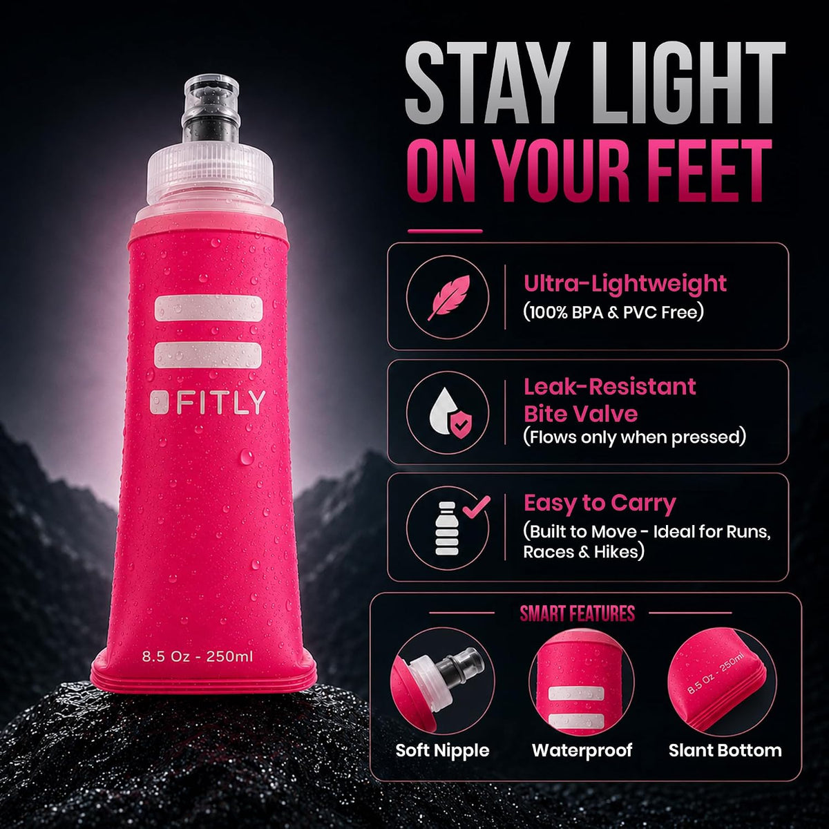 Soft Flask Running Water Bottle - Collapsible Hydration Flask