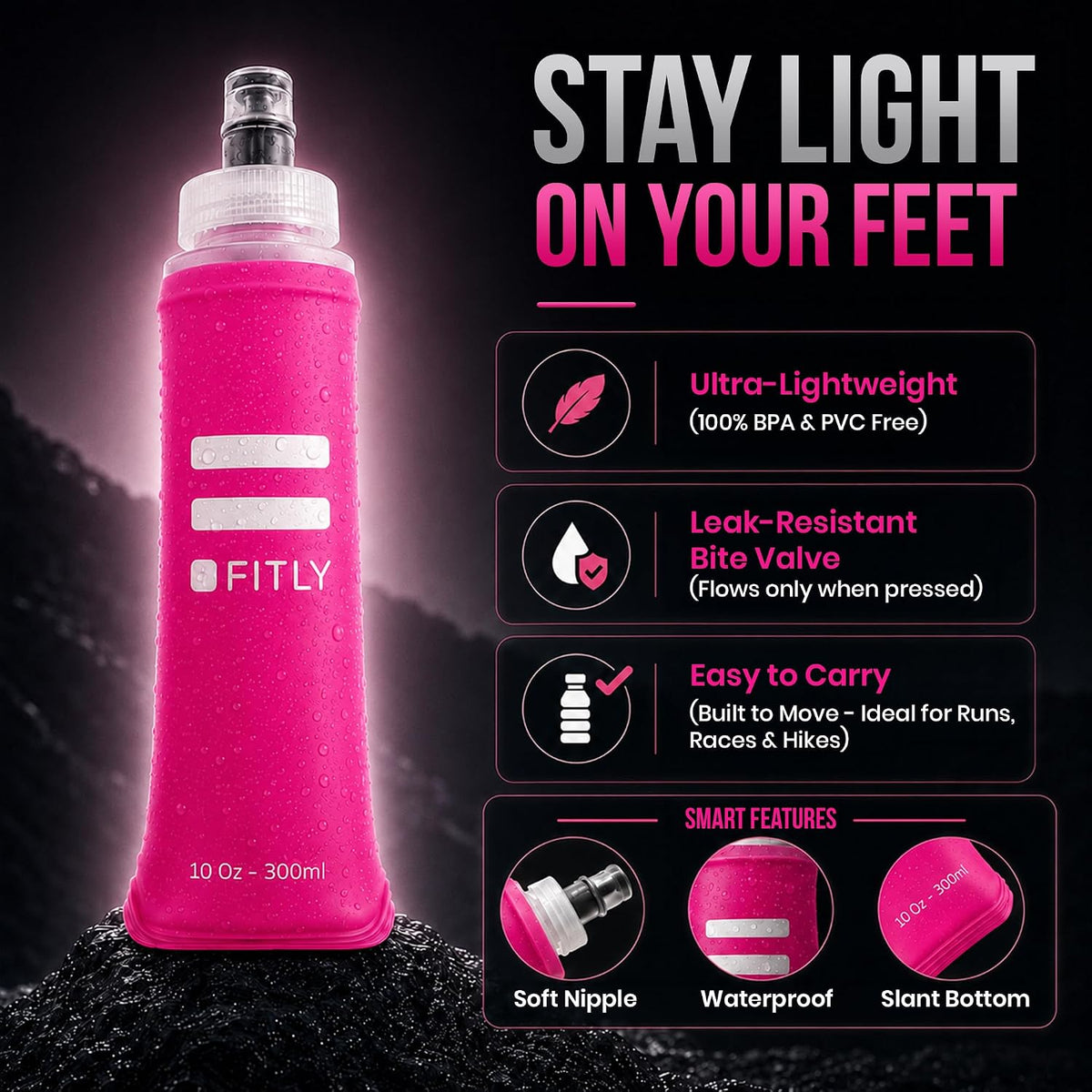Soft Flask Running Water Bottle - Collapsible Hydration Flask