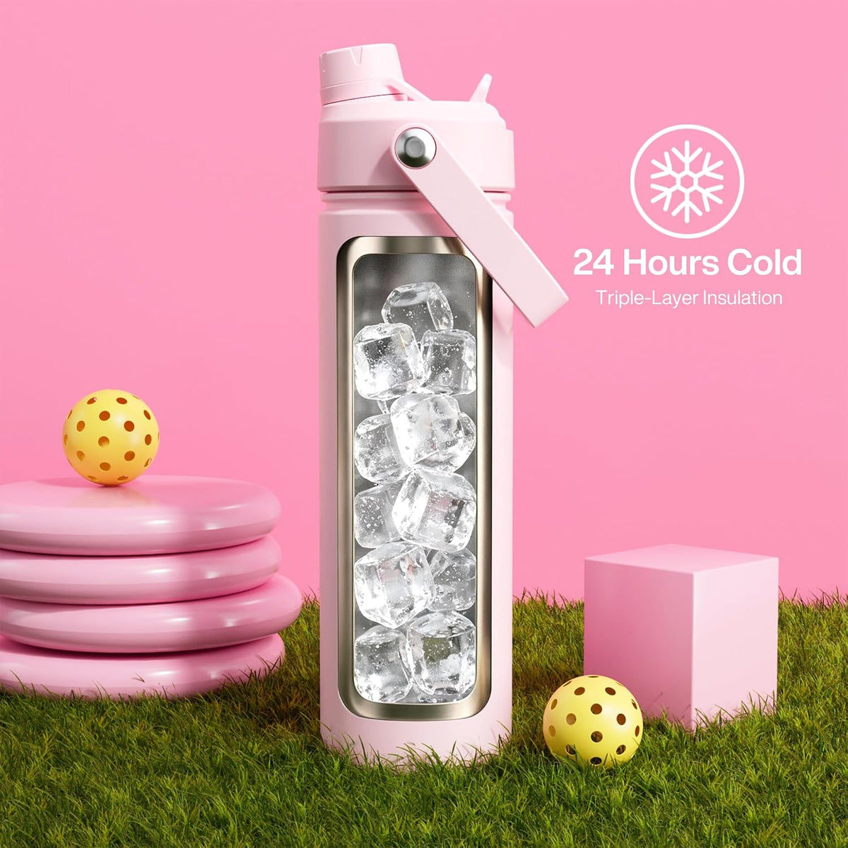 Insulated Water Bottle with Straw Stainless Steel Water Bottle, Leak-Proof, BPA-Free, Double Wall Vacuum Keeps Cold for 24 Hours for Sports, Travel, School (26 oz, Cotton Candy) - Colors A