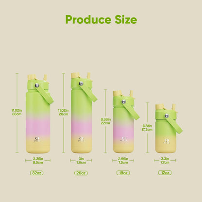 Insulated Water Bottle with Straw Stainless Steel Water Bottle, Leak-Proof, BPA-Free, Double Wall Vacuum Keeps Cold for 24 Hours for Sports, Travel, School (26 oz, Cotton Candy) - Colors A