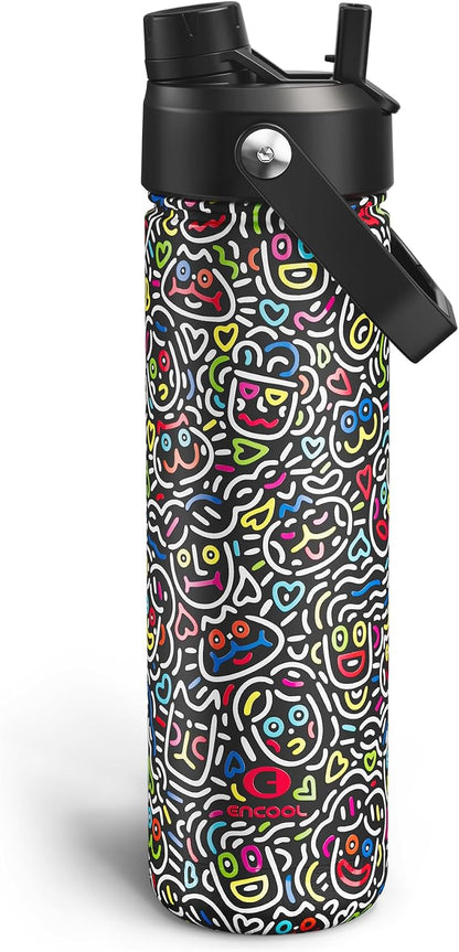 Insulated Water Bottle with Straw Stainless Steel Water Bottle, Leak-Proof, BPA-Free, Double Wall Vacuum Keeps Cold for 24 Hours for Sports, Travel, School (26 oz, Cotton Candy) - Colors A