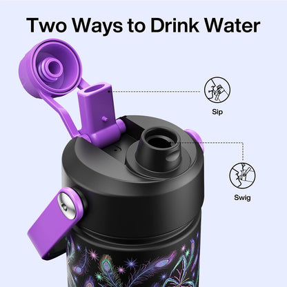 Insulated Water Bottle with Straw Stainless Steel Water Bottle, Leak-Proof, BPA-Free, Double Wall Vacuum Keeps Cold for 24 Hours for Sports, Travel, School (26 oz, Cotton Candy) - Colors A