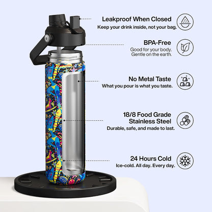 Insulated Water Bottle with Straw Stainless Steel Water Bottle, Leak-Proof, BPA-Free, Double Wall Vacuum Keeps Cold for 24 Hours for Sports, Travel, School (26 oz, Cotton Candy) - Colors A