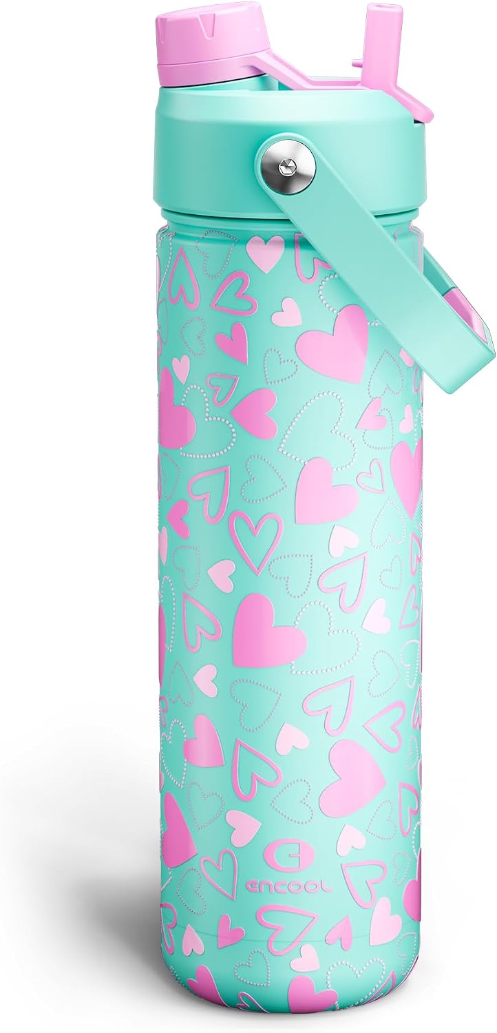 Insulated Water Bottle with Straw Stainless Steel Water Bottle, Leak-Proof, BPA-Free, Double Wall Vacuum Keeps Cold for 24 Hours for Sports, Travel, School (26 oz, Cotton Candy) - Colors A