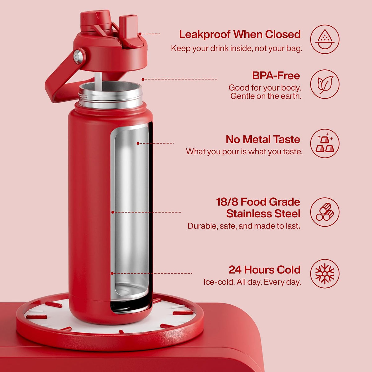 Insulated Water Bottle with Straw Stainless Steel Water Bottle, Leak-Proof, BPA-Free, Double Wall Vacuum Keeps Cold for 24 Hours for Sports, Travel, School (26 oz, Cotton Candy) - Colors A