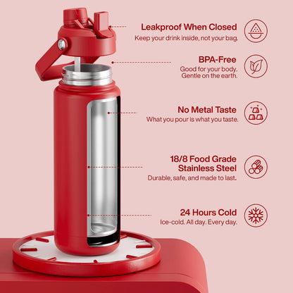 Insulated Water Bottle with Straw Stainless Steel Water Bottle, Leak-Proof, BPA-Free, Double Wall Vacuum Keeps Cold for 24 Hours for Sports, Travel, School (26 oz, Cotton Candy) - Colors A