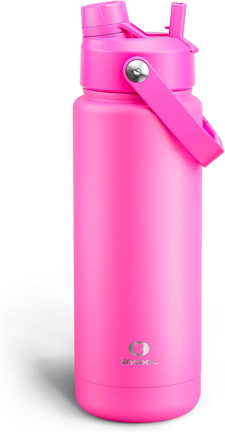 Insulated Water Bottle with Straw Stainless Steel Water Bottle, Leak-Proof, BPA-Free, Double Wall Vacuum Keeps Cold for 24 Hours for Sports, Travel, School (26 oz, Cotton Candy) - Colors A