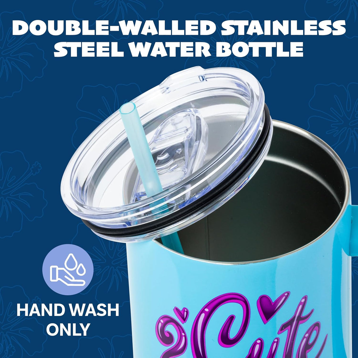 Lilo and Stitch Wink Face, Stainless Steel Tumbler, 40oz | Make Some Waves, Rhinestone, Disney, Double Walled, Includes Handle and Straw, Fits in Cup Holder, 1.18 Liters - Colors A