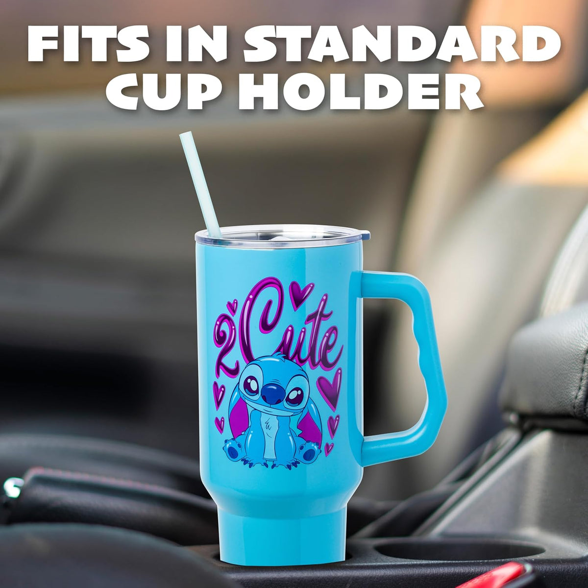 Lilo and Stitch Wink Face, Stainless Steel Tumbler, 40oz | Make Some Waves, Rhinestone, Disney, Double Walled, Includes Handle and Straw, Fits in Cup Holder, 1.18 Liters - Colors A