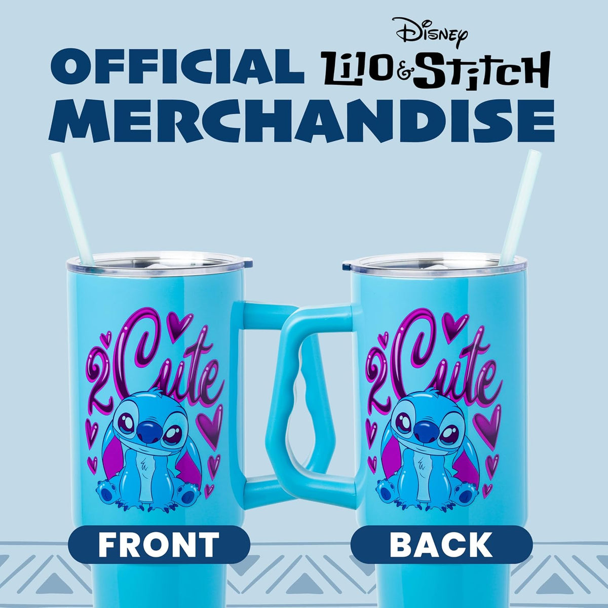 Lilo and Stitch Wink Face, Stainless Steel Tumbler, 40oz | Make Some Waves, Rhinestone, Disney, Double Walled, Includes Handle and Straw, Fits in Cup Holder, 1.18 Liters - Colors A