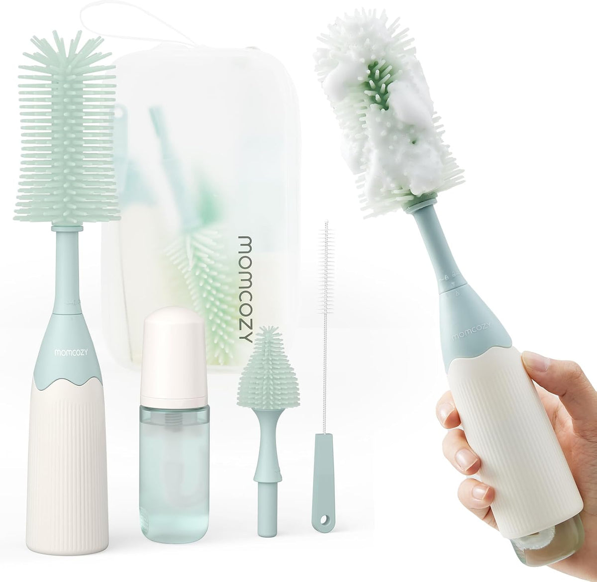 Baby Bottle Brush Kit, Push-Press Foam Design, Green