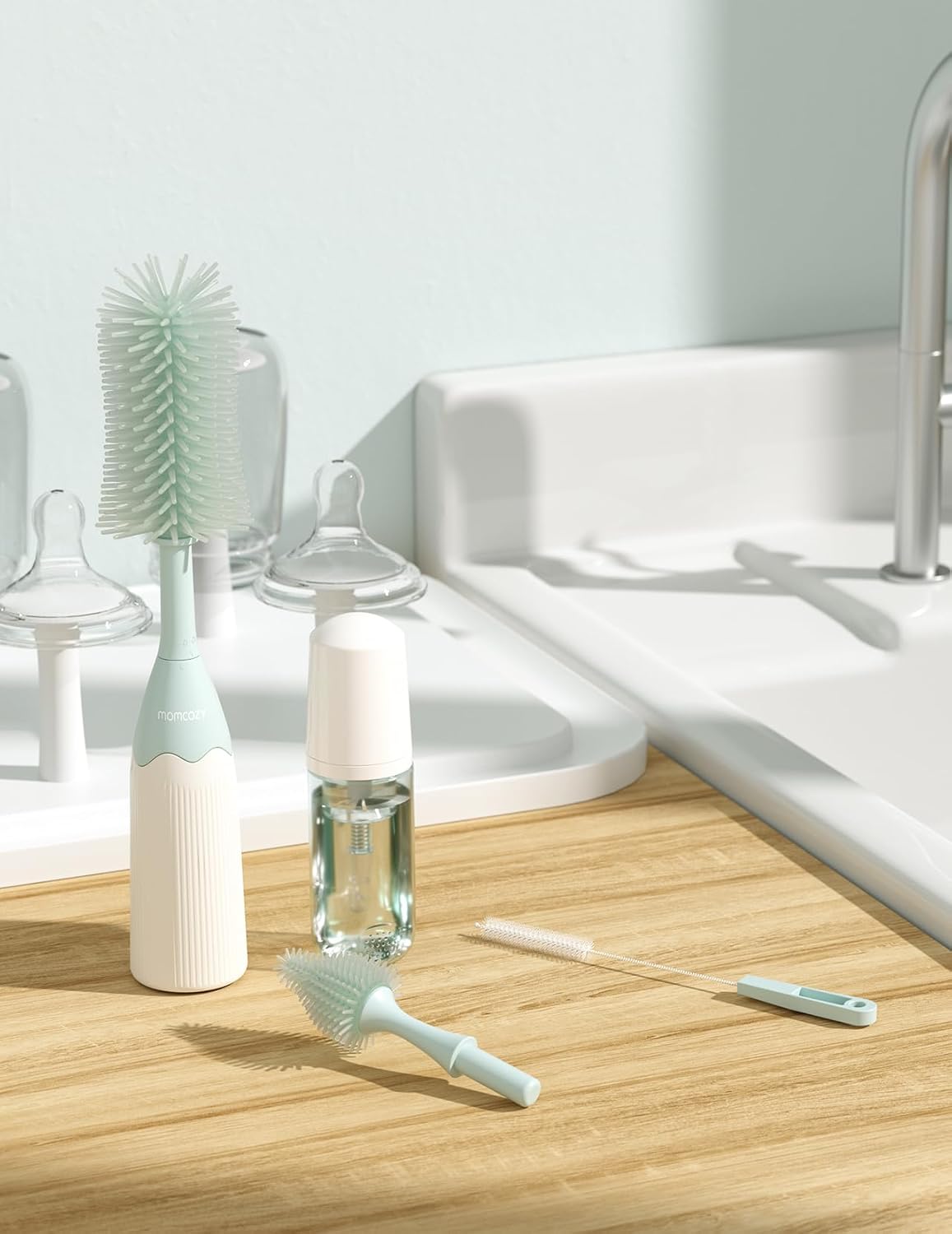 Baby Bottle Brush Kit, Push-Press Foam Design, Green