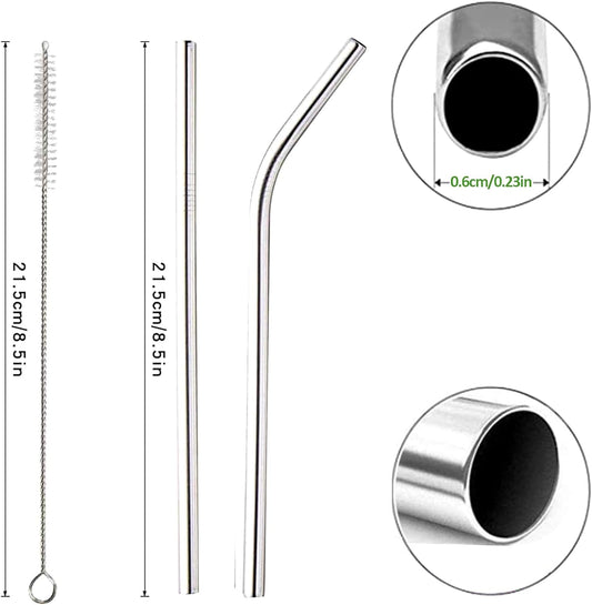 16 Pack Reusable Stainless Steel Metal Straws