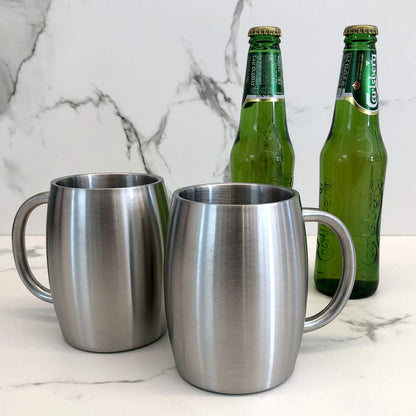 Stainless Steel Insulated Coffee Mugs Set of 2 (14oz) – Double Wall Coffee Cups with Spill Resistant Lid & Strong Handle, Shatterproof Cups for Cold Drinks and Hot Beverages
