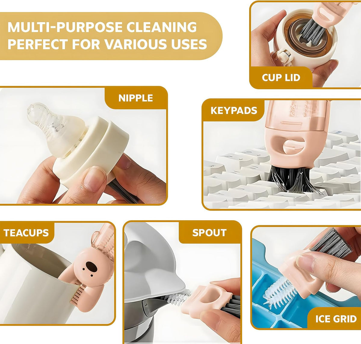 Cup Lid Cleaning Brush, 3 in 1 Cup Cleaner Brush New Multifunctional Lid Cleaner Lid Brush Cleaning Tool Multipurpose Bottle Gap Cleaner Brush Blue