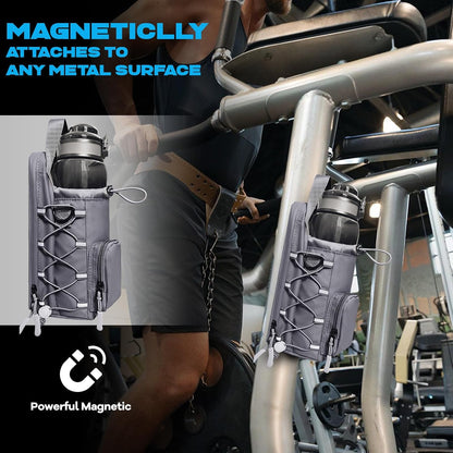 Magnetic Gym Bag, Magnetic Water Bottle Holder & Small Gym Bag, Gym Gifts for Women and Men (Black, <40 OZ)