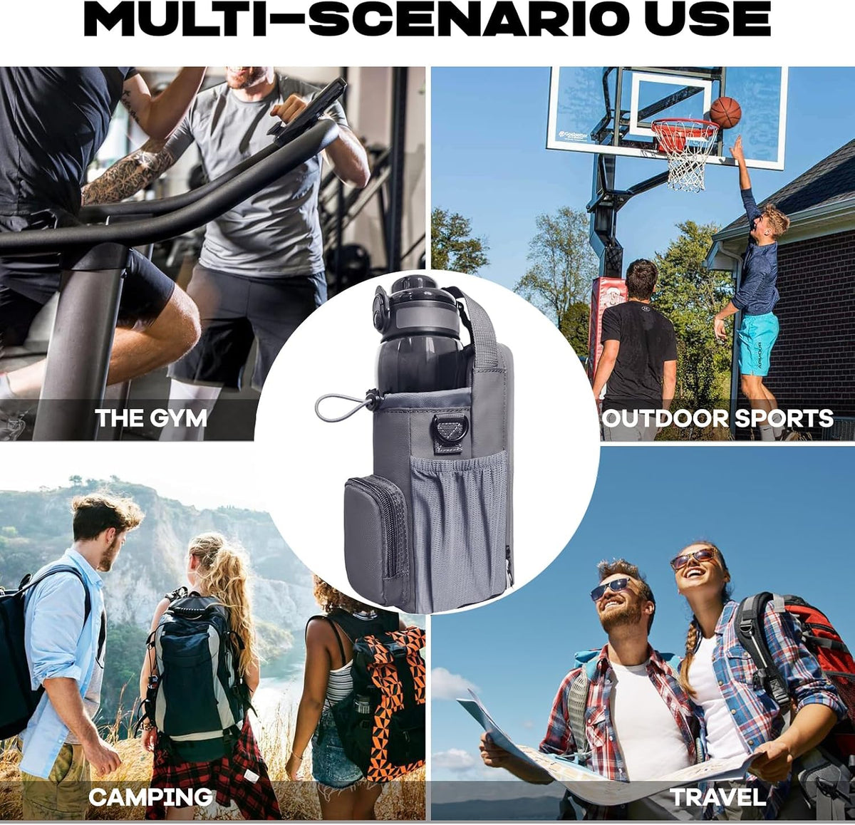 Magnetic Gym Bag, Magnetic Water Bottle Holder & Small Gym Bag, Gym Gifts for Women and Men (Black, <40 OZ)