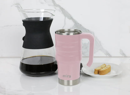 20 oz Insulated Travel Mug - Stainless Steel Coffee Cup with Spill-Proof Flip Lid & Handle - Hot/Cold Car Tumbler - White