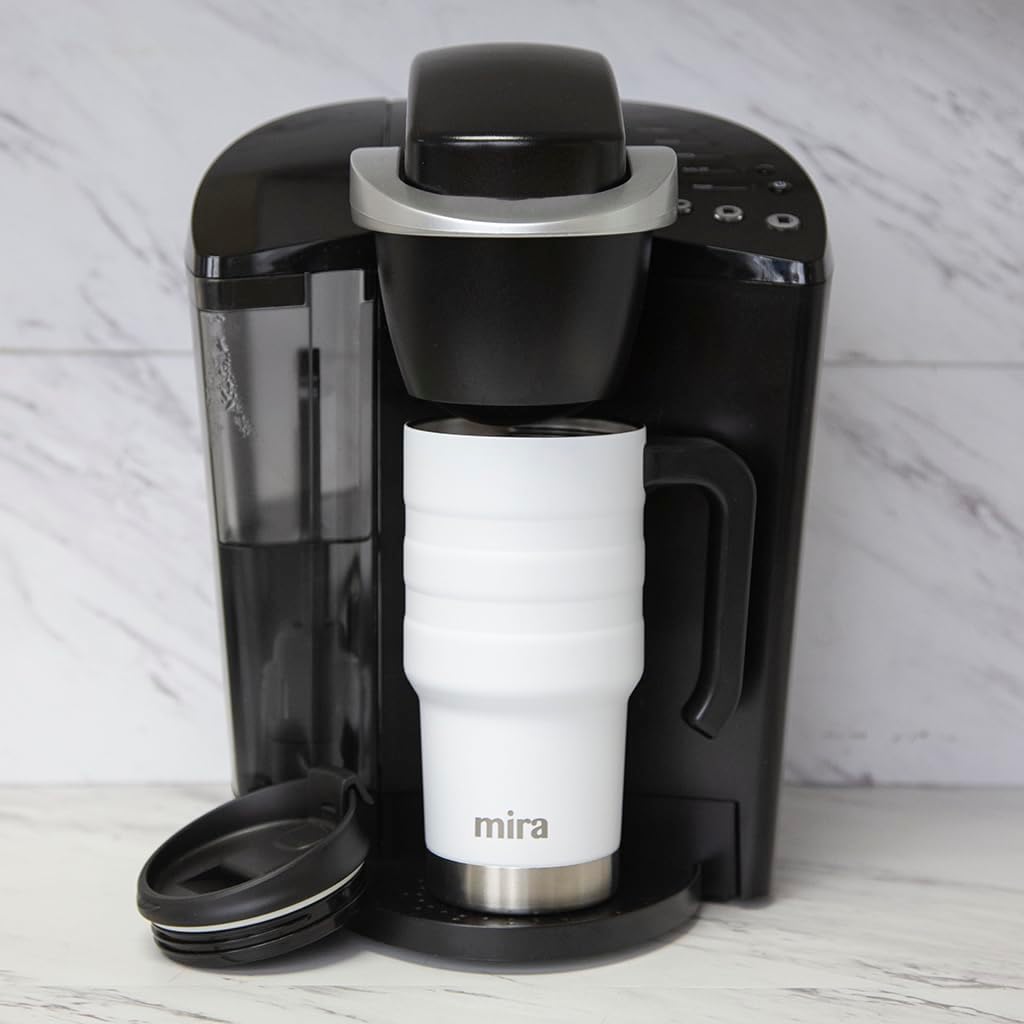 20 oz Insulated Travel Mug - Stainless Steel Coffee Cup with Spill-Proof Flip Lid & Handle - Hot/Cold Car Tumbler - White