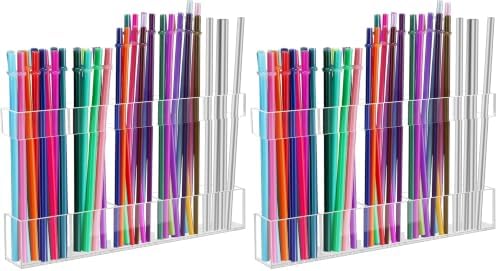 9.5" Large Acrylic Straw Holder for Cabinet Door - Reusable Tumbler Straw Organizer Storage, Small Kitchen Accessories Container, Ultra Sticky Cupboard Door Mounted (Transparent)