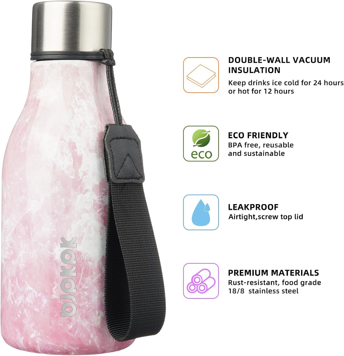 18oz Insulated Water Bottle, Stainless Steel Bottle with Carry Strap | Keep Cold & Hot Vacuum Insulation, Leak-Proof BPA-Free Design, Slim Bottle Fits Most Cup Holders for Gym, Office & Travel - Colors A