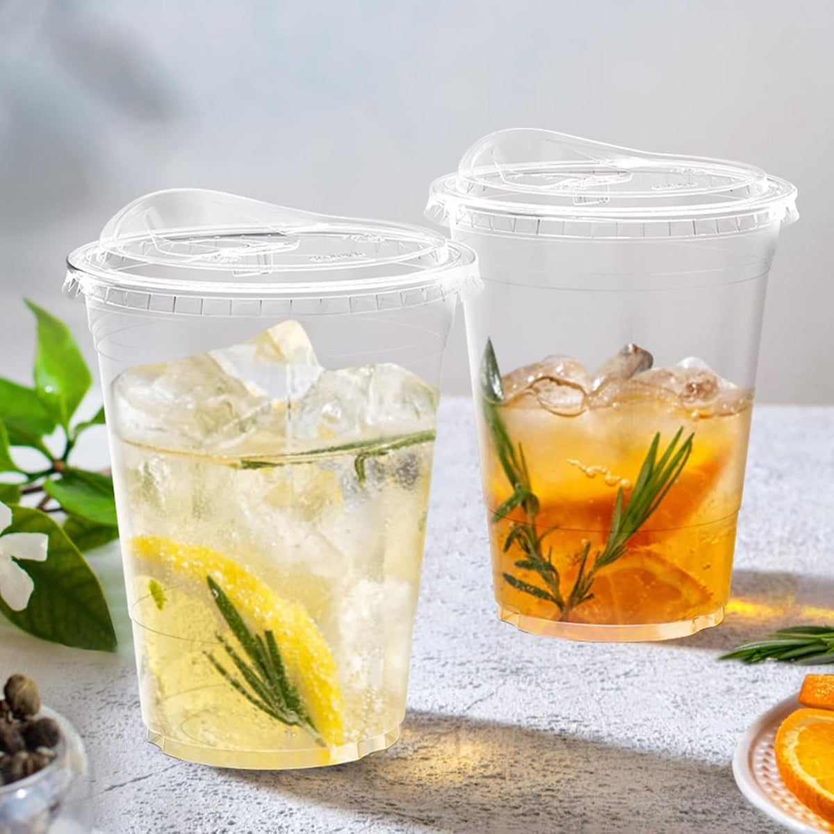 100 Pack - 16 oz Clear Plastic Cups with Sip Lids
