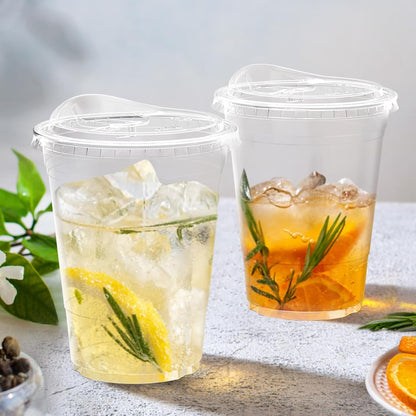 100 Pack - 16 oz Clear Plastic Cups with Sip Lids