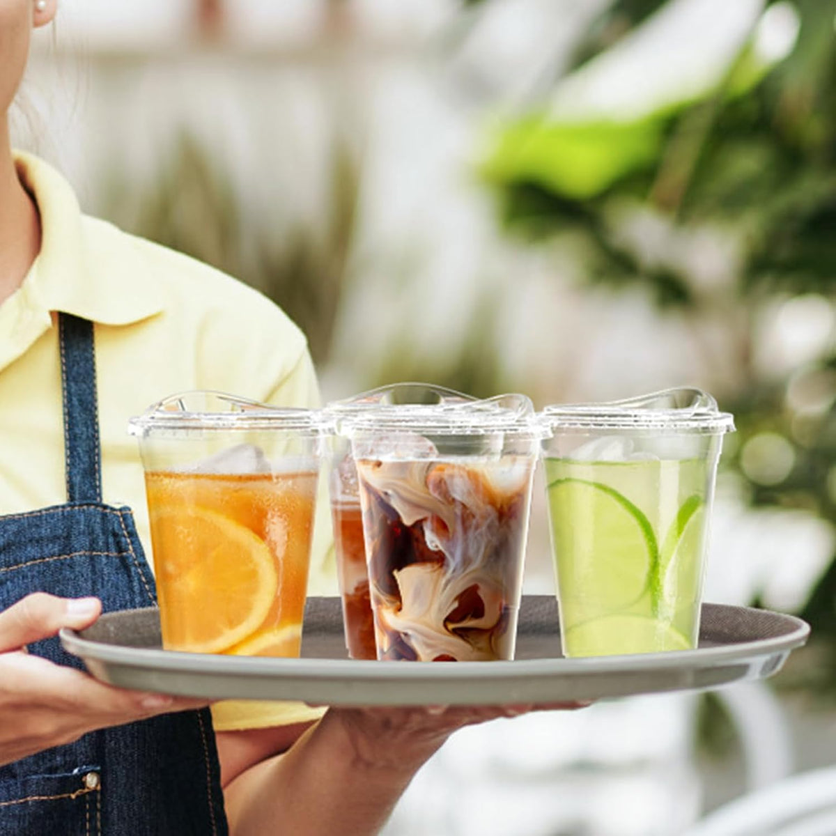 100 Pack - 16 oz Clear Plastic Cups with Sip Lids