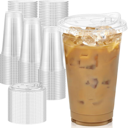 100 Pack - 16 oz Clear Plastic Cups with Sip Lids