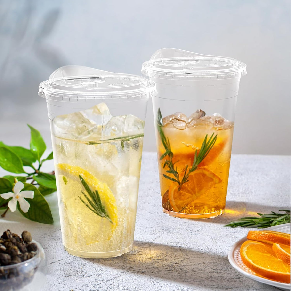 100 Pack - 16 oz Clear Plastic Cups with Sip Lids