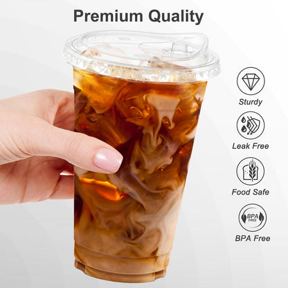 100 Pack - 16 oz Clear Plastic Cups with Sip Lids