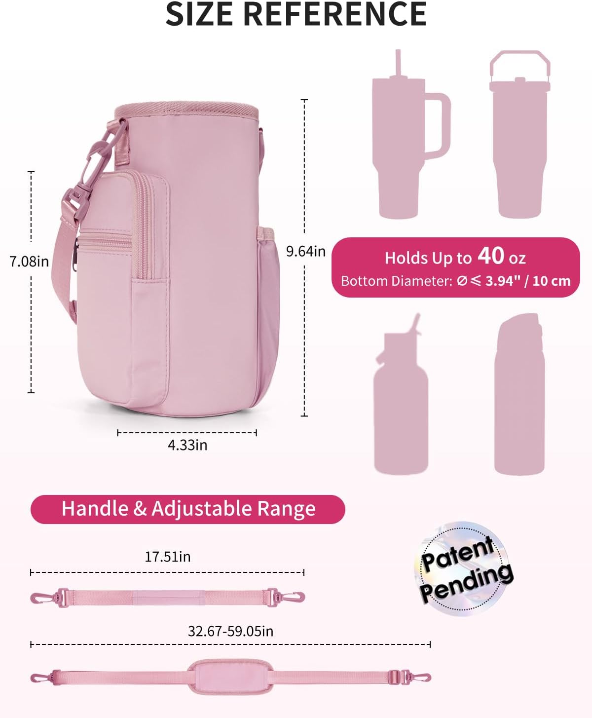 30/40oz Crossbody Water Bottle Holder Anti-Tip Tumbler Carrier