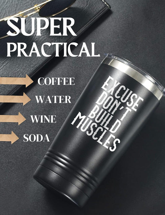 Cool Gym Workout Gifts for Men, Guys, Lovers, Personal Trainer, 20oz Stainless Steel Tumbler with Lid Straw for Christmas, Birthday - Muscles Laser