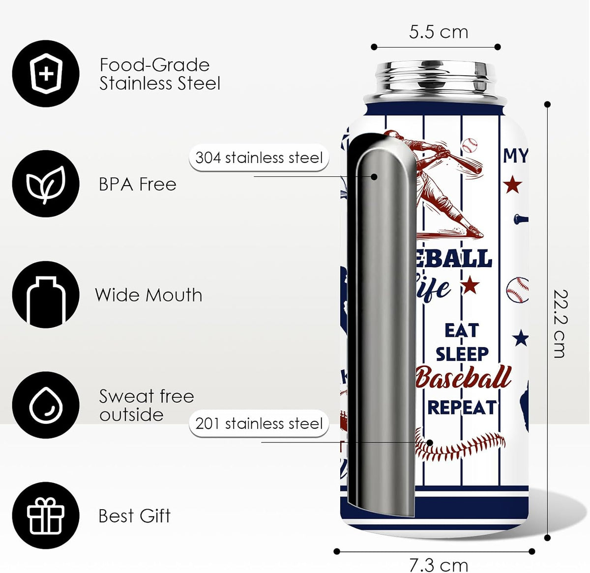 Pickleball Water Bottle 32oz | Insulated Stainless Steel Travel Tumbler with Lid Leak-Proof Keep Hot or Cold, BPA-Free |Dink Responsibly Gifts for Pickleball Lovers