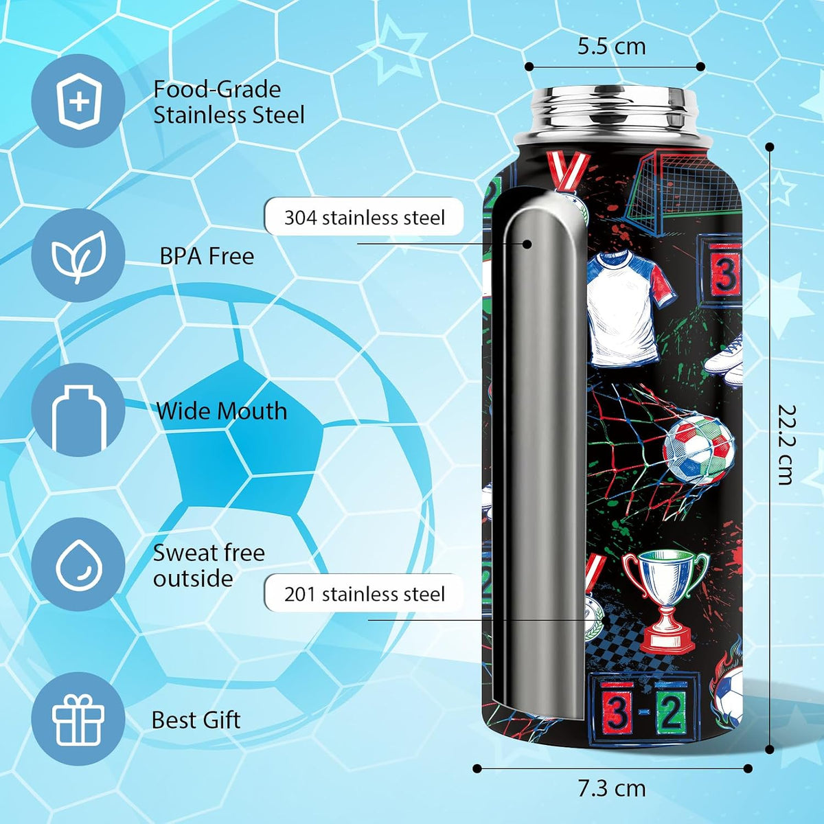 Pickleball Water Bottle 32oz | Insulated Stainless Steel Travel Tumbler with Lid Leak-Proof Keep Hot or Cold, BPA-Free |Dink Responsibly Gifts for Pickleball Lovers