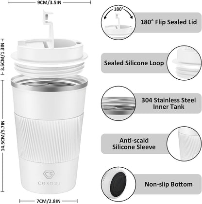 CS COSDDI 12 oz Coffee mug - Stainless Steel Coffee Cup with Leakproof Lid