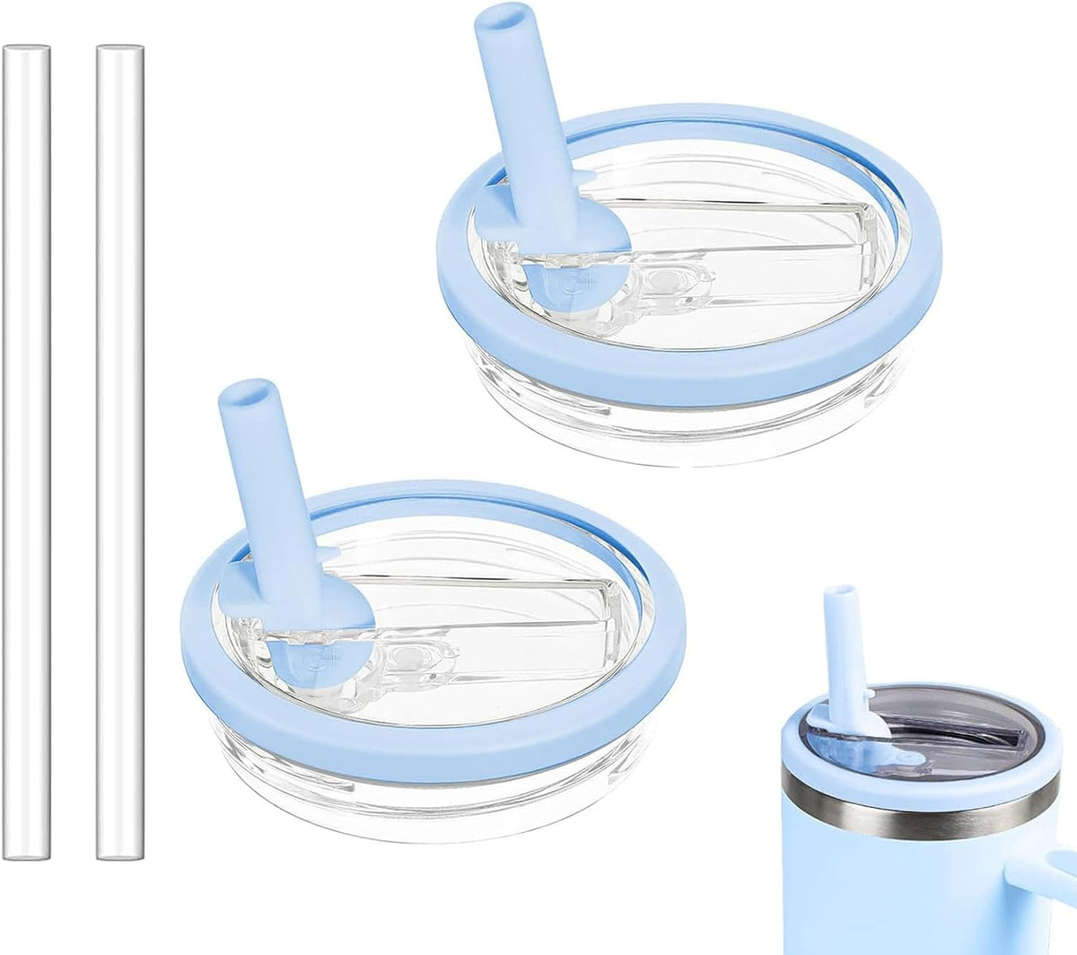2 Pack 30 oz Tumbler Flip Straw Lid Replacement Compatible for Stanley Quencher, Leak Proof Lid Replacement for 30 OZ Stanley H2.0 FlowState Tumbler,Spill Proof Splash Reusable (Transparent Cream)