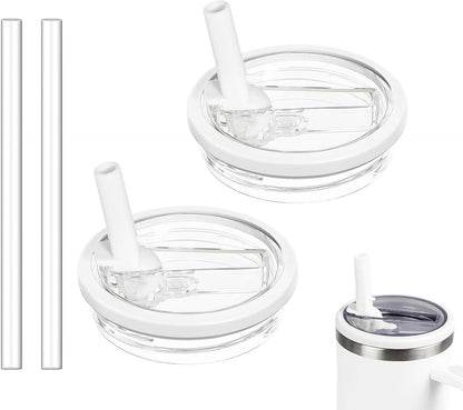2 Pack 30 oz Tumbler Flip Straw Lid Replacement Compatible for Stanley Quencher, Leak Proof Lid Replacement for 30 OZ Stanley H2.0 FlowState Tumbler,Spill Proof Splash Reusable (Transparent Cream)