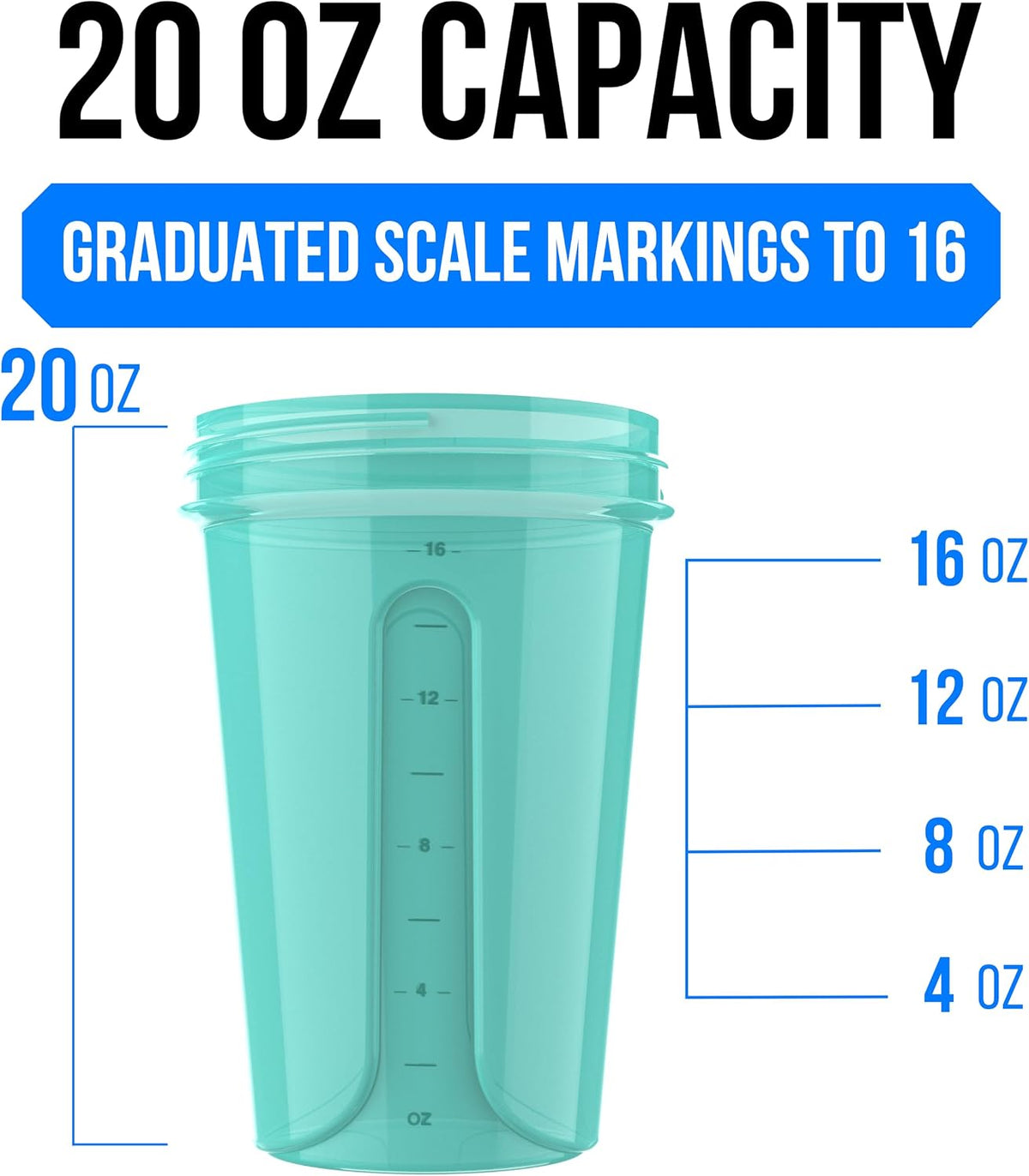 2 Pack 20oz Protein Shaker Bottle for Protein Mixes, Black/Transpar