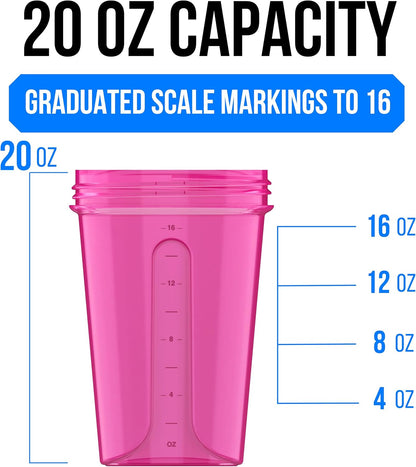 2 Pack 20oz Protein Shaker Bottle for Protein Mixes, Black/Transpar