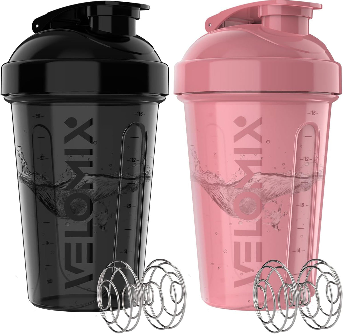2 Pack 20oz Protein Shaker Bottle for Protein Mixes, Black/Transpar