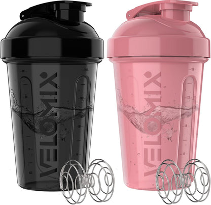 2 Pack 20oz Protein Shaker Bottle for Protein Mixes, Black/Transpar
