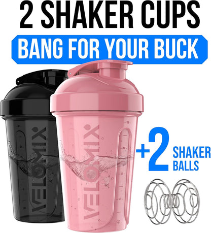 2 Pack 20oz Protein Shaker Bottle for Protein Mixes, Black/Transpar