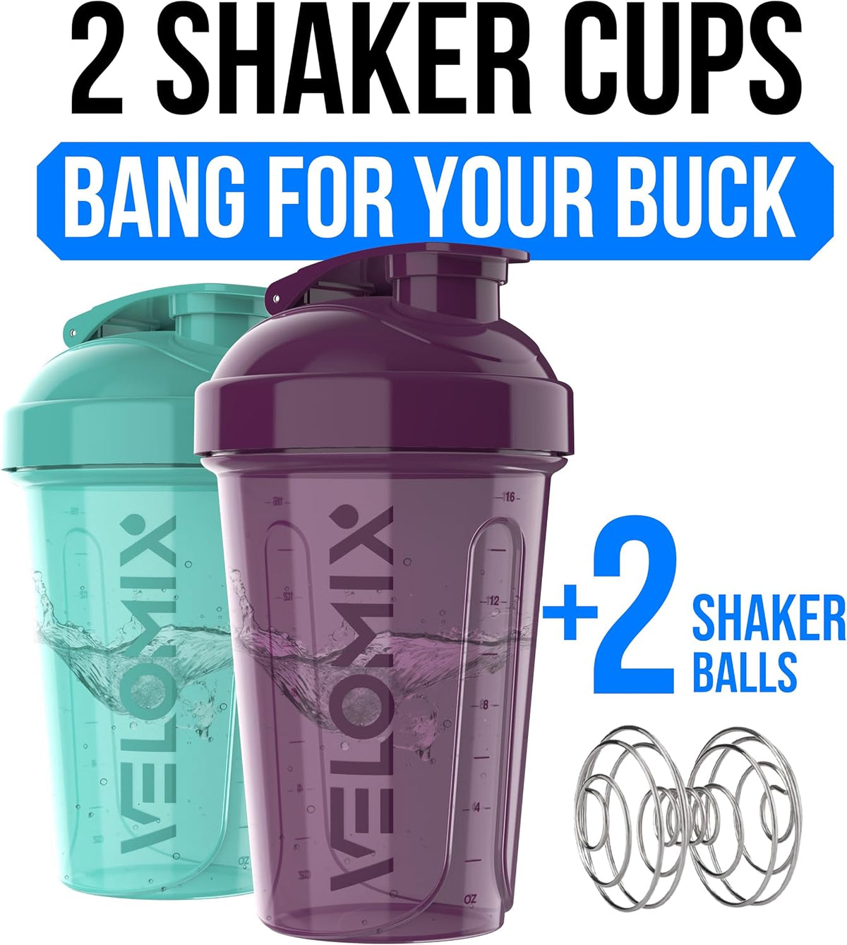 2 Pack 20oz Protein Shaker Bottle for Protein Mixes, Black/Transpar