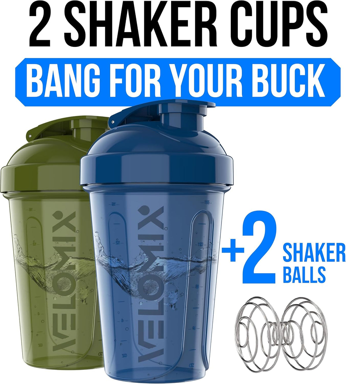 2 Pack 20oz Protein Shaker Bottle for Protein Mixes, Black/Transpar