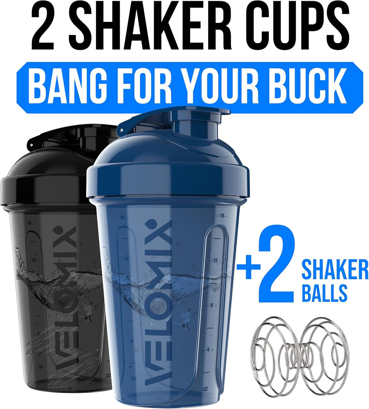 2 Pack 20oz Protein Shaker Bottle for Protein Mixes, Black/Transpar