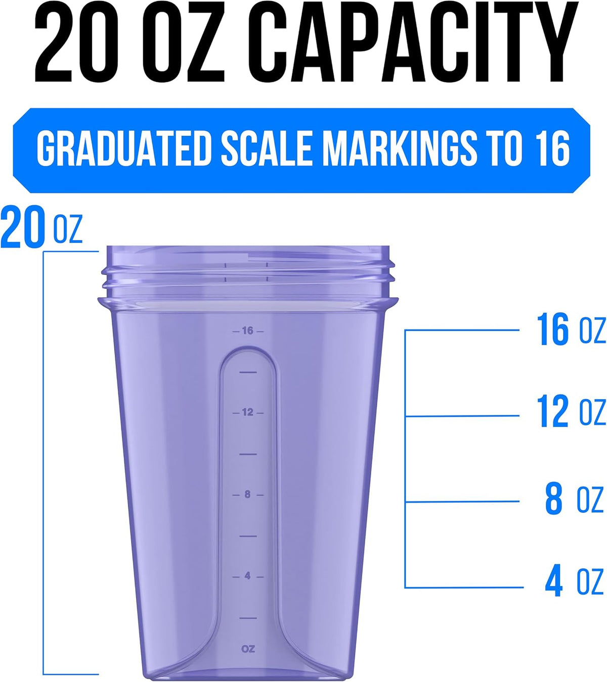 2 Pack 20oz Protein Shaker Bottle for Protein Mixes, Black/Transpar